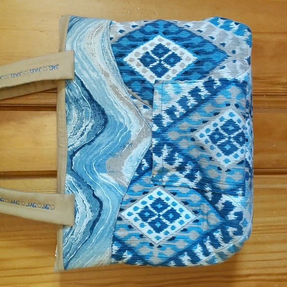 Homemade Waves Diamond Tote Beach Bag Blue Tan - Picture 3 of 16